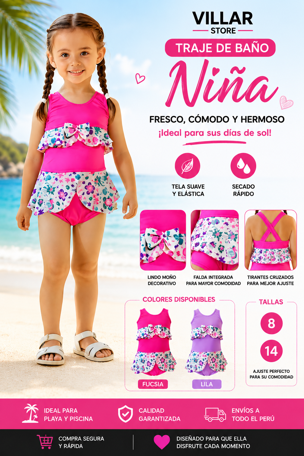 Traje de Baño para Niña – Falda Integrada
