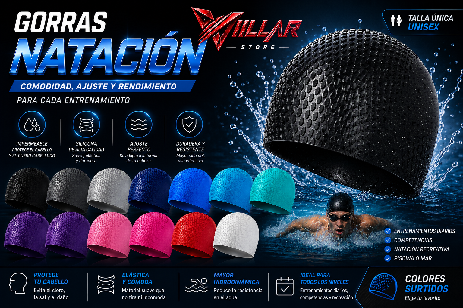 🏊‍♂️ Gorras de Natación Premium – latex Comodidad, Ajuste y Máximo Rendimiento - silicona